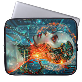 Neon Sci-Fi Cyborg Female Cyberpunk Tech Laptop Fodral