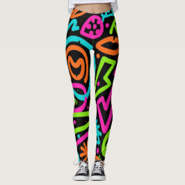 Neon Scribble Stänk Leggings - Retro Pop Vibes