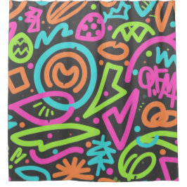 Neon Scribble Stänk Shower Curtain - Funky Retro