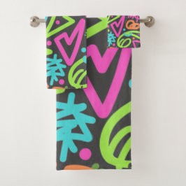 Neon Scribble Stänk Towel - Vibrant Retro Pop Bea