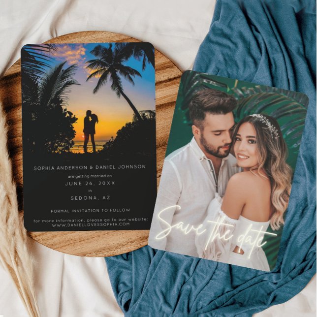 Neon Script Photo Bröllop spara datum Spara Datumet (Skapare uppladdad)