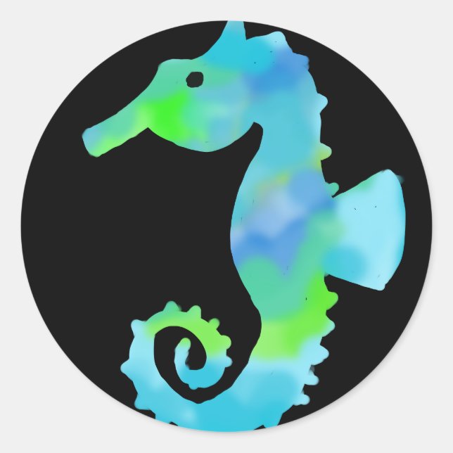 Neon Seahorse Runt Klistermärke (Framsida)