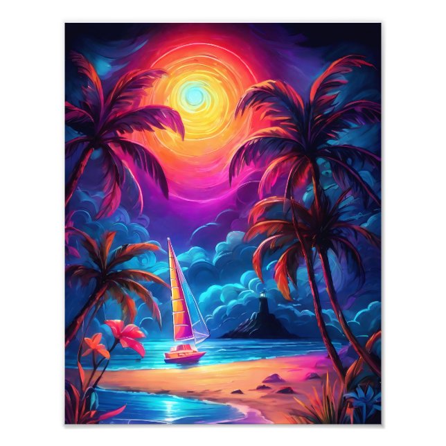 Neon Seaside Beacon 2 Fototryck (Framsidan)