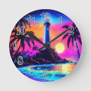 Neon Seaside Beacon 3 Rund Klocka
