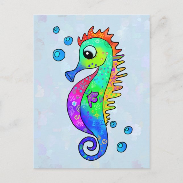 Neon Seepferdchen Vykort (Framsida)