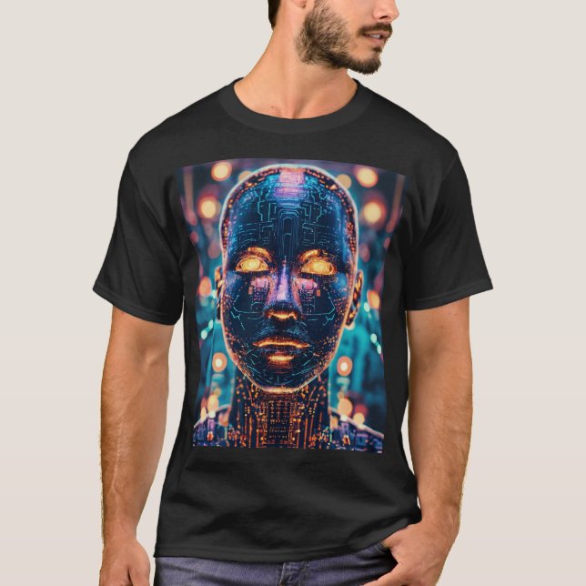 Neon Sentience: AI-infekterad digital artist T Shirt (Framsida)