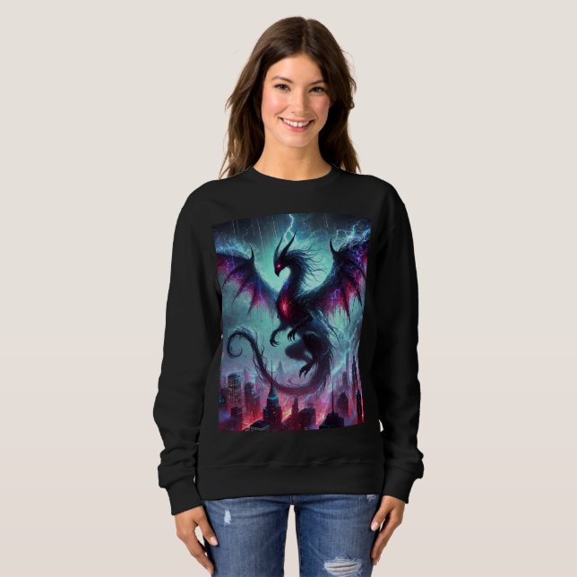 Neon Shadow Dragon-Fladdermus Sweatshirt T-Shirt D (Hel framsida)