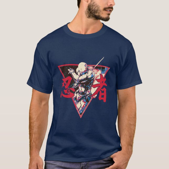 Neon Shadow Ninja - Dynamic Japansk Warrior Art T Shirt (Framsida)