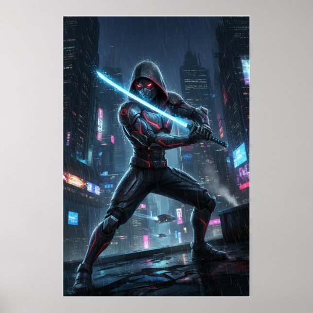 Neon Shadow Samurai Art Poster (Framsidan)