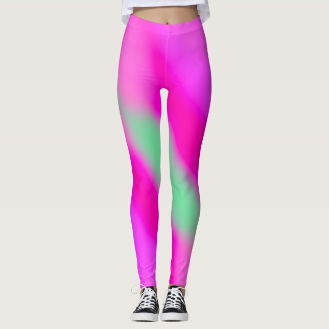 Neon Shock rosa Bubblegum Jade Grönt Leggings (Framsida)