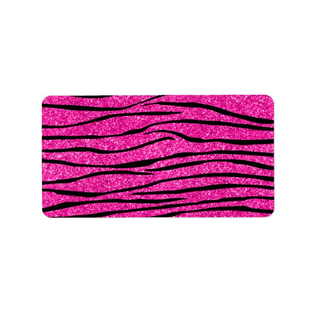 Neon shock rosa glitter zebra ränder adressetikett (Framsidan)