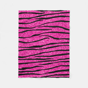 Neon shock rosa glitter zebra ränder fleecefilt