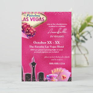 Neon Shock rosa Las Vegas Skyline Inbjudningar