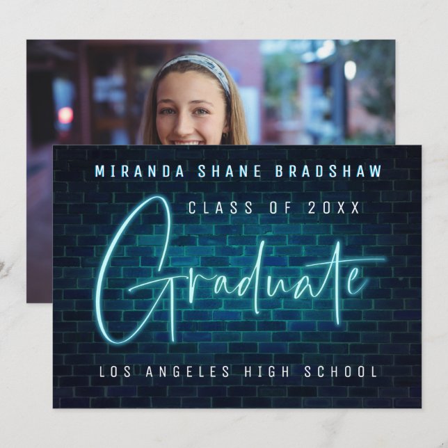 Neon Sign Blue Student Photo Backer-meddelande Meddelande (Fram/baksida)