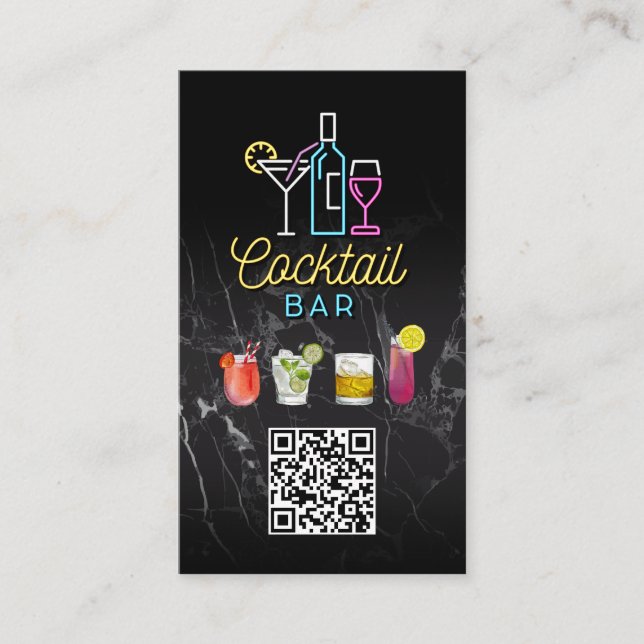 Neon Sign Cocktails | QR-kod Visitkort (Framsida)