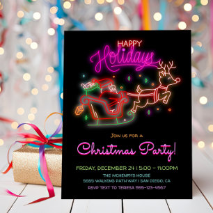 Neon Sign Santa Sleigh Reindeer jul Party Inbjudningar