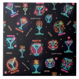 Neon Sign Space Age Atomic Martini Cocktails Skriv Kakelplatta
