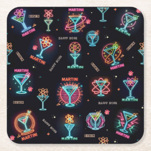 Neon Sign Space Age Atomic Martini Cocktails Skriv Underlägg Papper Kvadrat