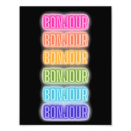 Neon Sign Stil Bonjour Upprepande regnbågsutskrift Fototryck