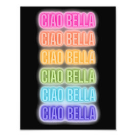 Neon Sign Stil Ciao Bella Repmatera regnbåge Skriv Fototryck
