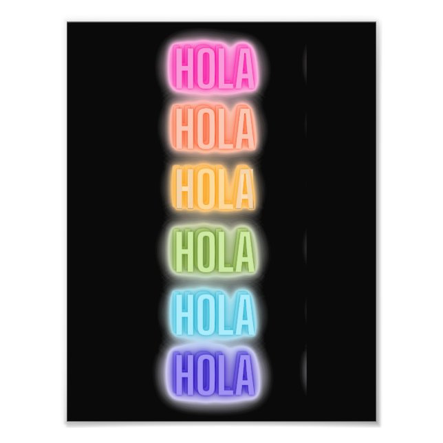 Neon Sign Stil Hola Repeterar regnbågsutskrift Fototryck (Framsidan)