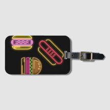 Neon Sign Stil Hotdog Hamburger Luggage Tag