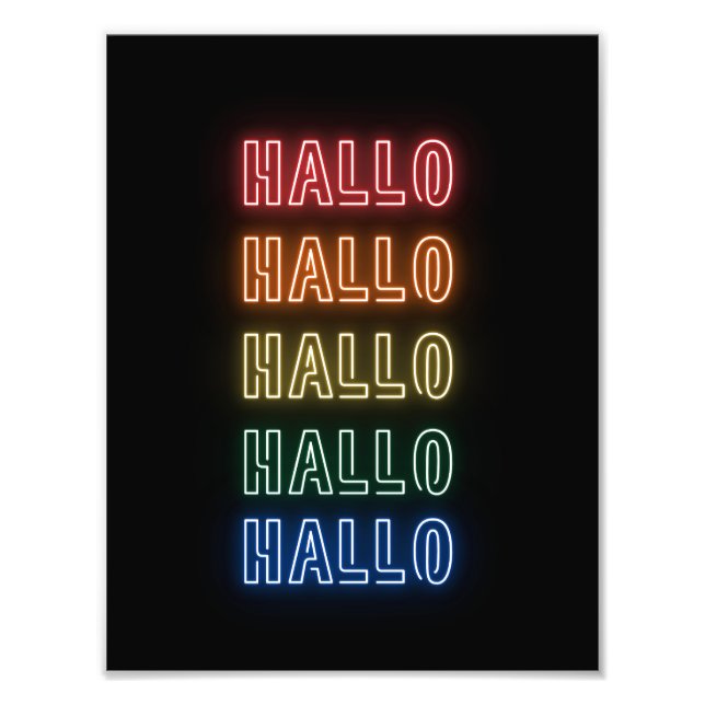Neon Sign Style Hallo Repeating Rainbow Print Fototryck (Framsidan)