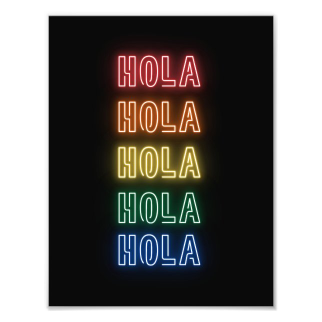 Neon Sign Style Hola Repeating Rainbow Print Fototryck (Framsidan)