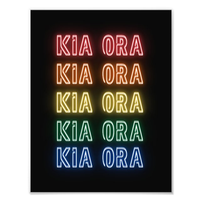 Neon Sign Style Kia Ora Repeating Rainbow Print Fototryck (Framsidan)