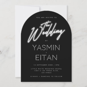 Neon Sign White Script Black Arch Bröllop Inbjudningar