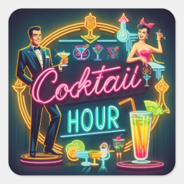 Neon-signera Cocktail-timpar för mittårtusende Fyrkantigt Klistermärke