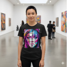 Neon Själ | Abstrakt Pop Art Porträtt T-Shirt