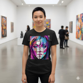 Neon Själ | Abstrakt Pop Art Porträtt T-Shirt