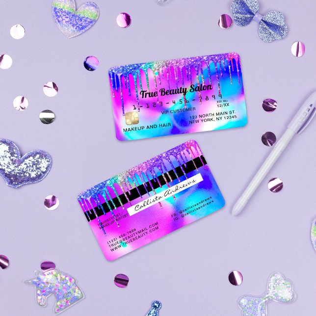 Neon Sjöjungfru HoloGraph Glitter Drives Kredit Visitkort (Skapare uppladdad)