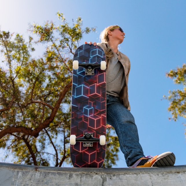 Neon Skateboard - Midnatt Marinblå Crimson 3D Kub  (Utomhus 1)