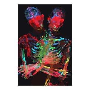 Neon Skeleton Embrace Art Fusion Fototryck