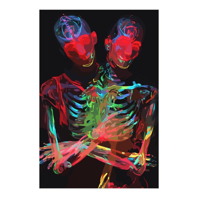 Neon Skeleton Embrace Art Fusion Fototryck (Framsidan)