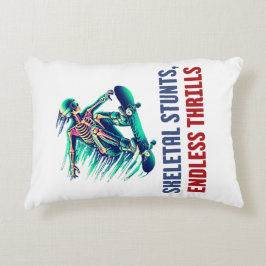 Neon Skeleton Skateboarder Thrills and Chills Prydnadskudde