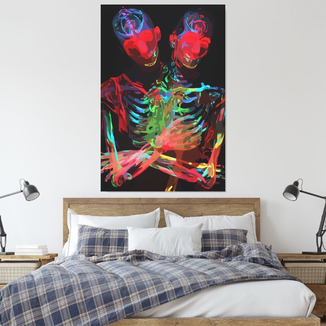 Neon Skelett Embrace Konstfusion Canvastryck (Insitu (sovrum))
