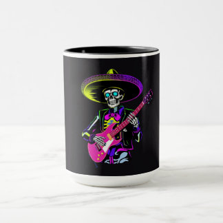 Neon Skelett Gitarrist Halloween Mugg