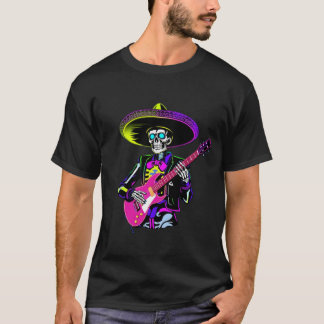 Neon Skelett Gitarrist Halloween T Shirt