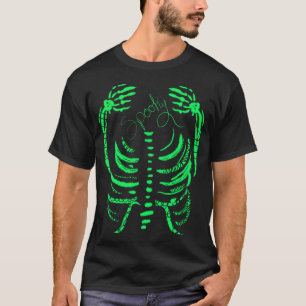 Neon Skelett Grön Spöklik Handritad T Shirt