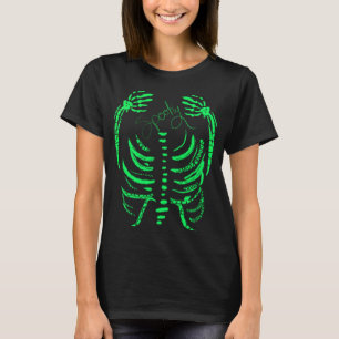 Neon Skelett Grön Spöklik Handritad T Shirt