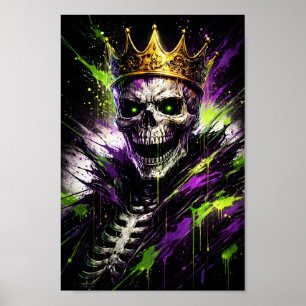 Neon Skelettkung Konst - Gotisk Odöd Kronad Mörk Poster