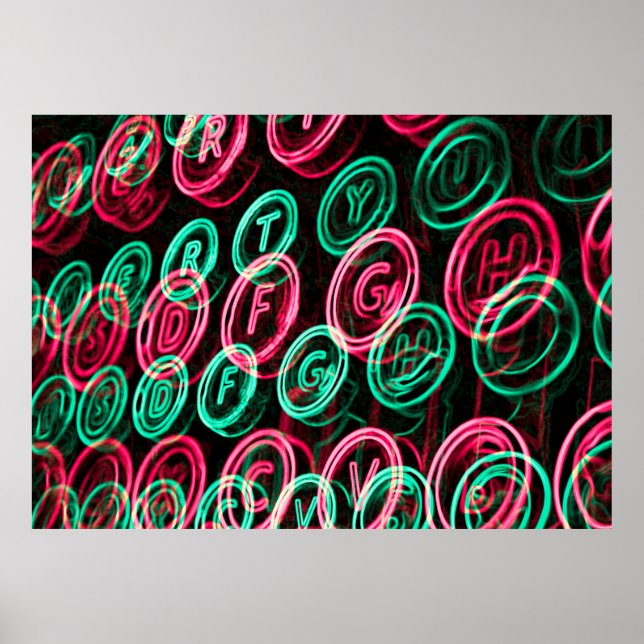 Neon-skrivmaskin-nycklar stängs av poster (Framsidan)