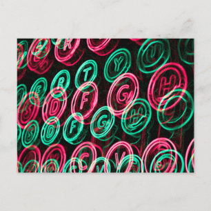 Neon skrivmaskintangenter närbild vykort