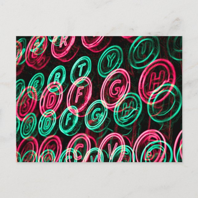 Neon skrivmaskintangenter närbild vykort (Framsida)