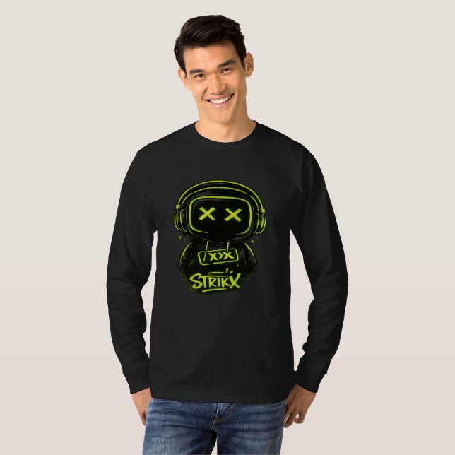 Neon Skull Gamer Grafisk Långärmad T-Shirt (Hel framsida)