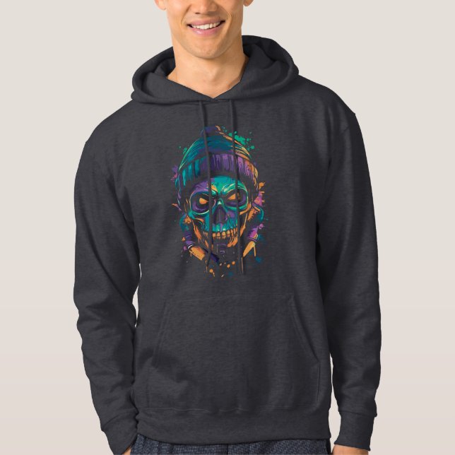 Neon Skull: Graffiti Glöd Hoodie (Framsida)