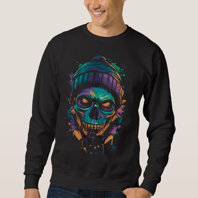 Neon Skull: Graffiti Glow blir Lång Ärmad Tröja (Framsida)